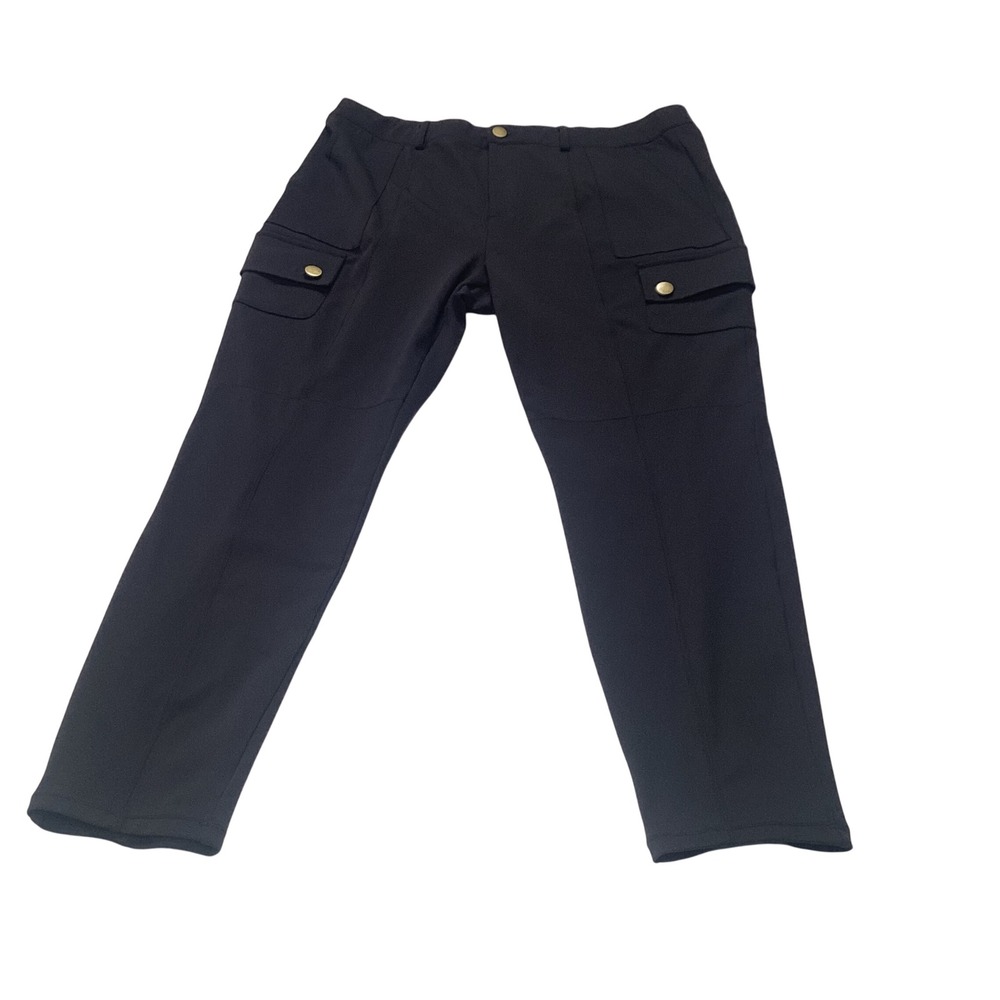 Halara Black High Waisted Cargo Pants XL Regular Gold Button Utility Trousers